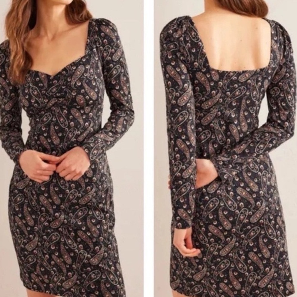 New Boden Womens Sweetheart Jersey‎ Navy Paisley Print Mini Dress